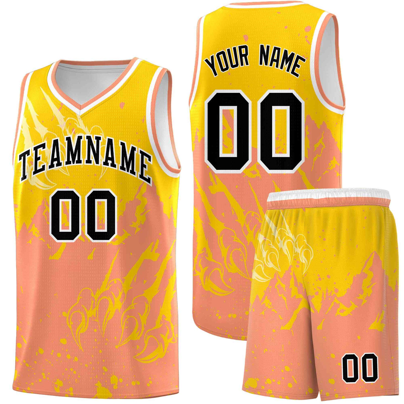 Custom Gold Light Orange Snow Mountain Beast Pattern Sports Uniform Basketball Jersey