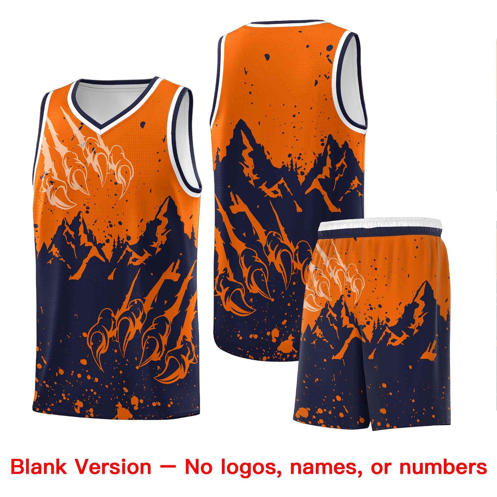 Custom Orange Navy Snow Mountain Beast Pattern Sports Uniform Basketball Jersey
