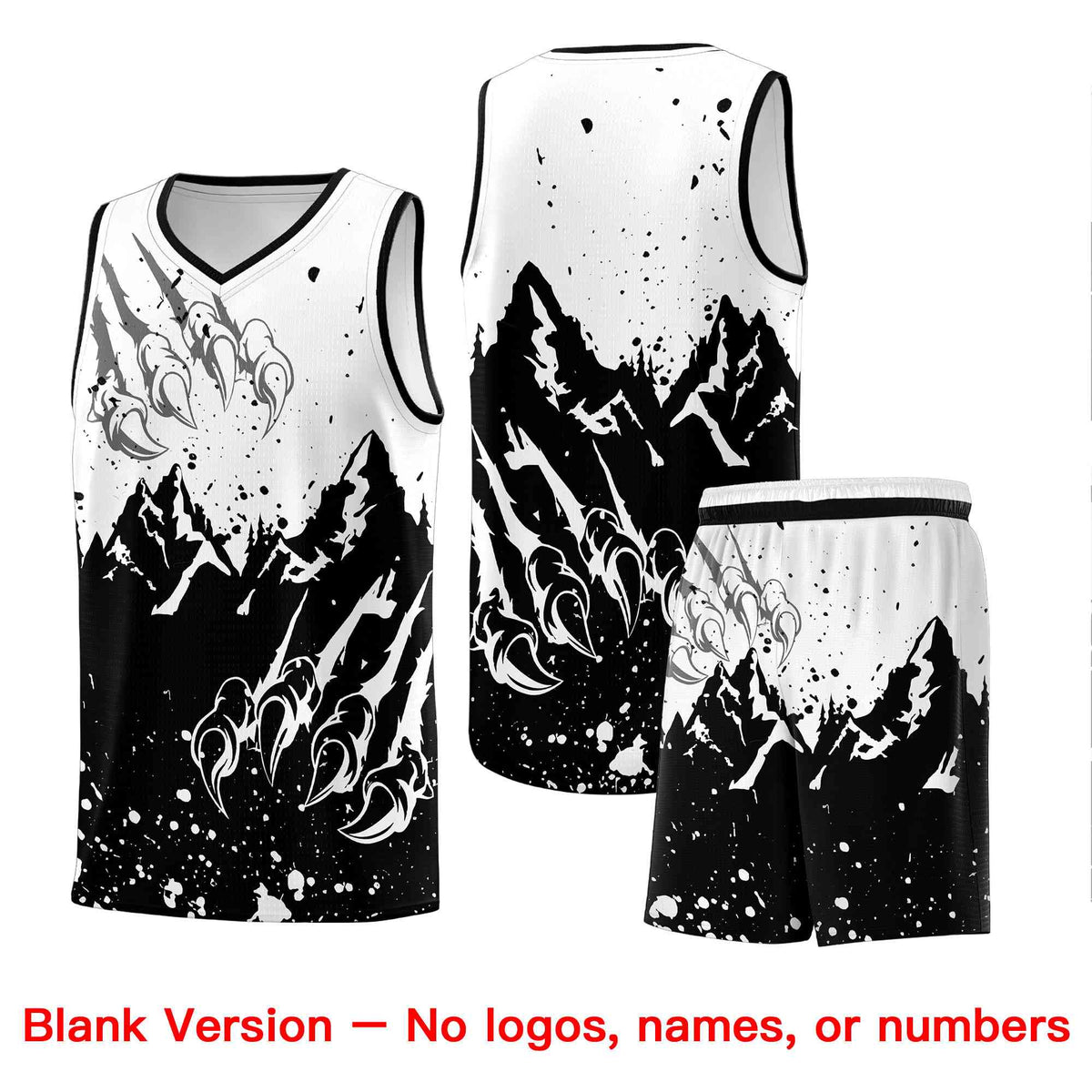 Custom White Black Snow Mountain Beast Pattern Sports Uniform Basketball Jersey