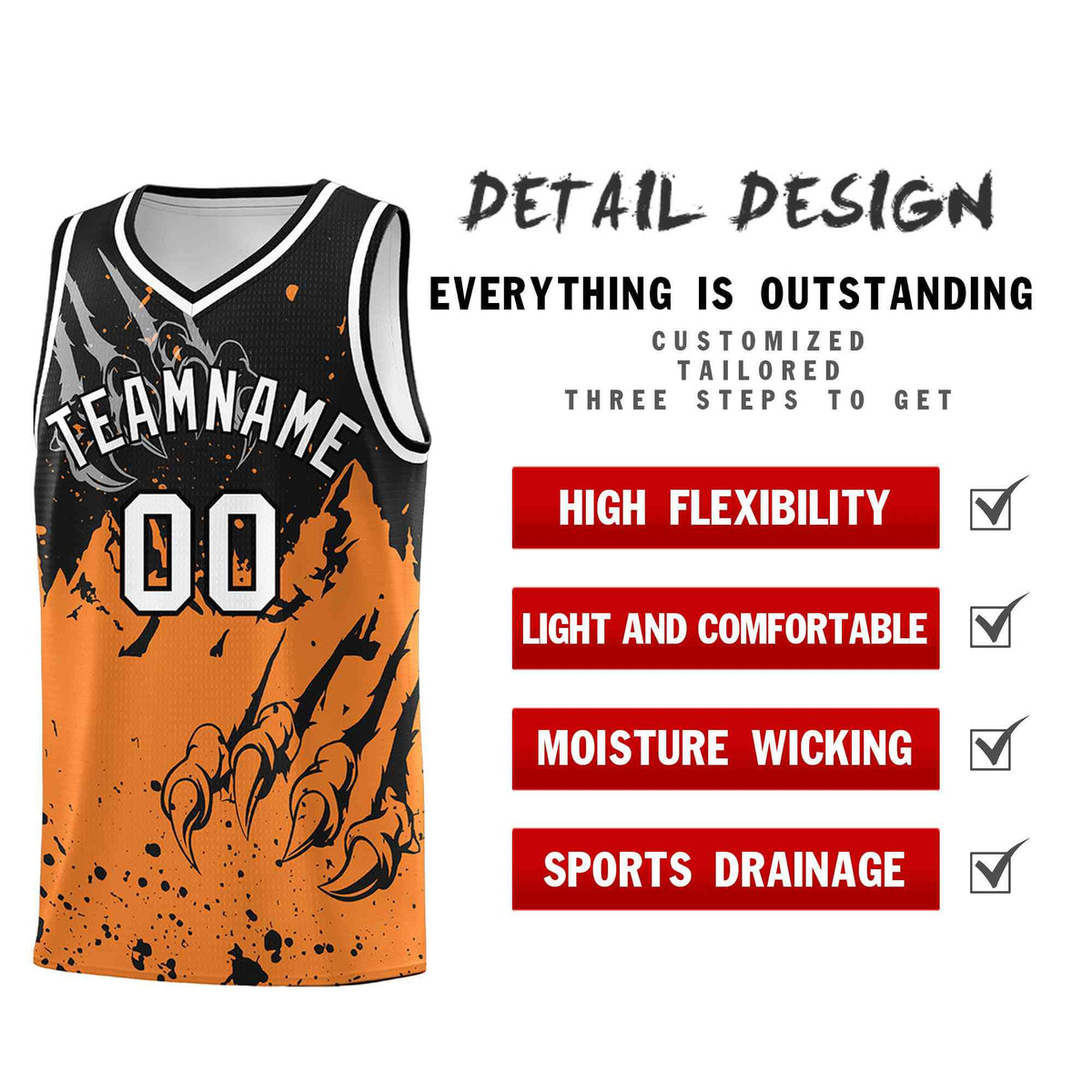 Custom Black Gold Orange Snow Mountain Beast Pattern Sports Uniform Basketball Jersey