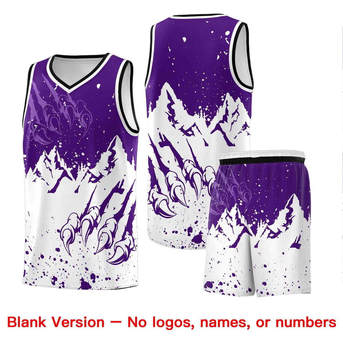 Custom Purple White Snow Mountain Beast Pattern Sports Uniform Basketball Jersey