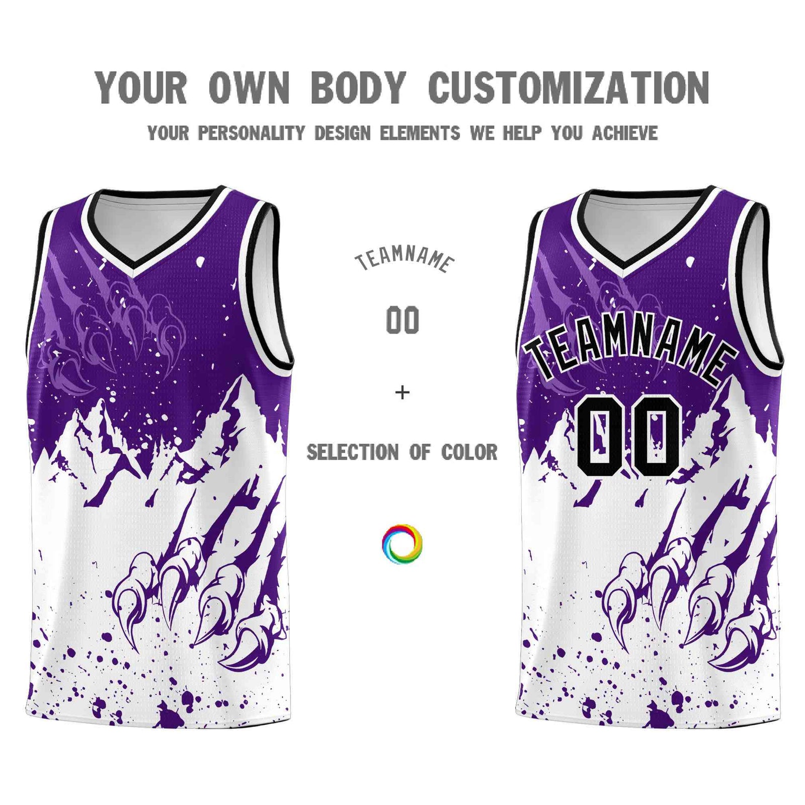 Custom Purple White Snow Mountain Beast Pattern Sports Uniform Basketball Jersey