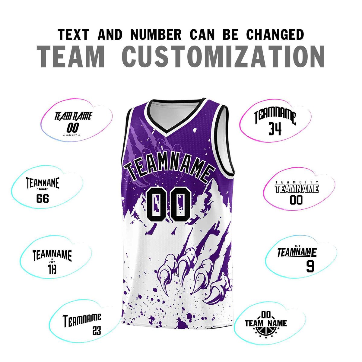 Custom Purple White Snow Mountain Beast Pattern Sports Uniform Basketball Jersey