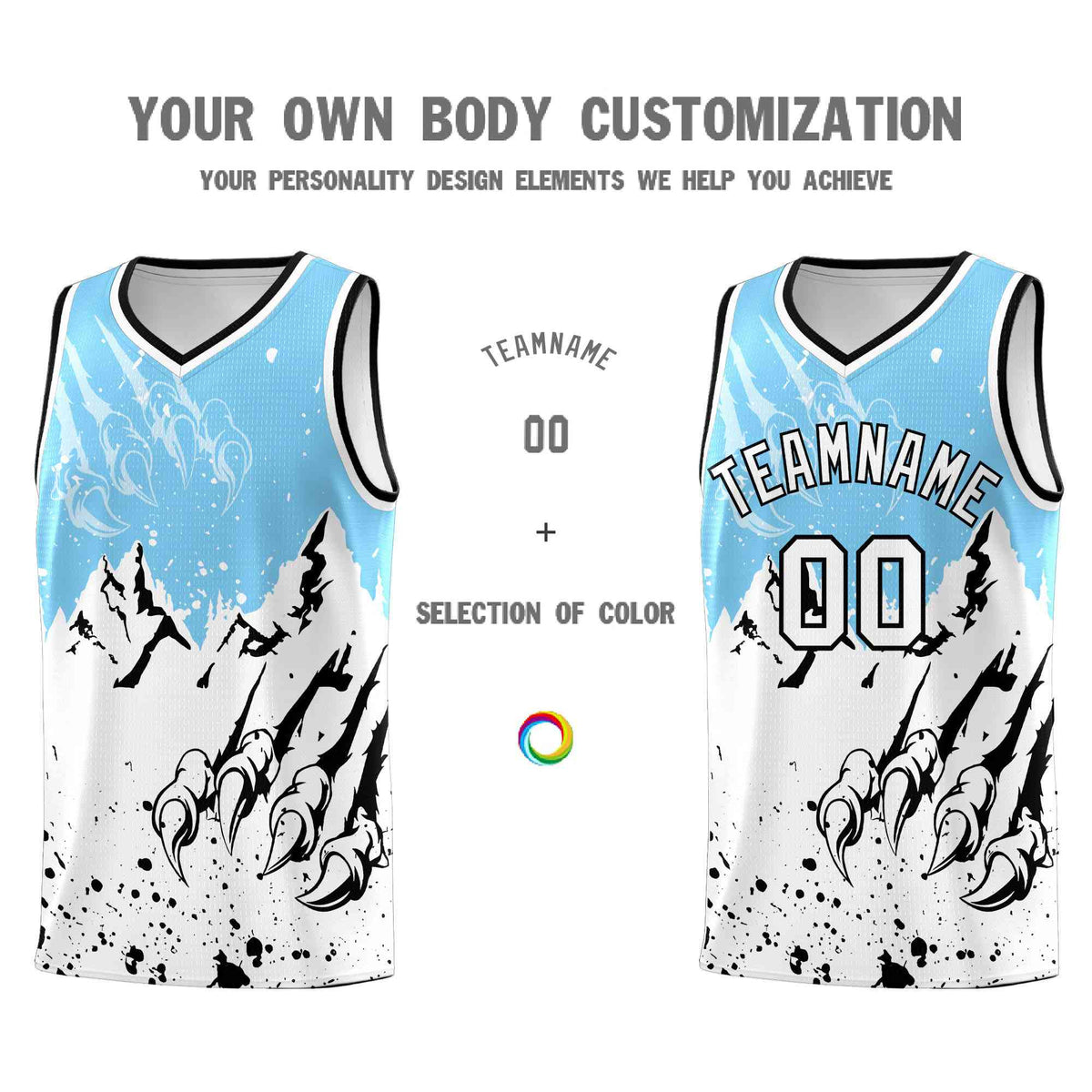 Custom Light Blue White Snow Mountain Beast Pattern Sports Uniform Basketball Jersey