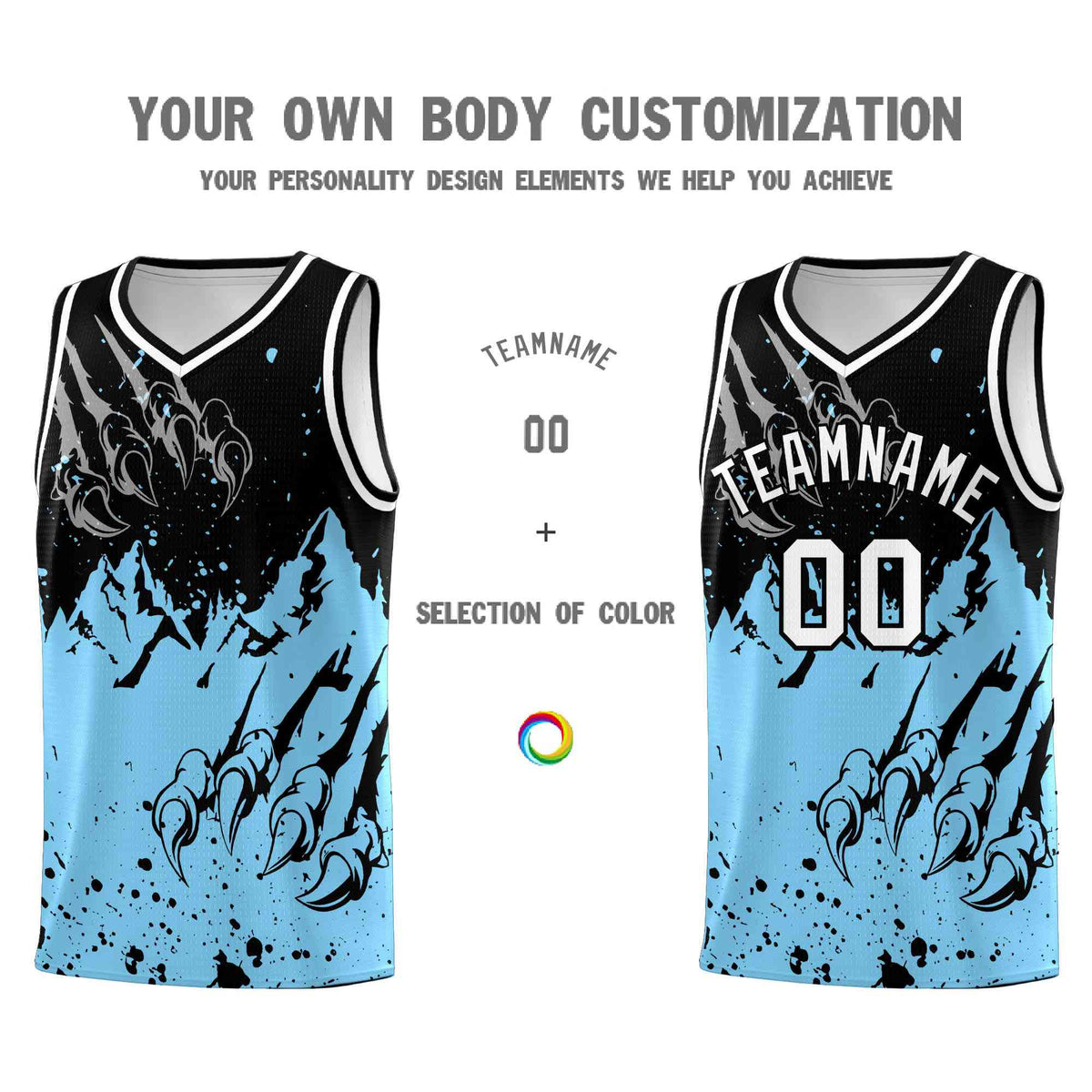 Custom Black Light Blue Snow Mountain Beast Pattern Sports Uniform Basketball Jersey