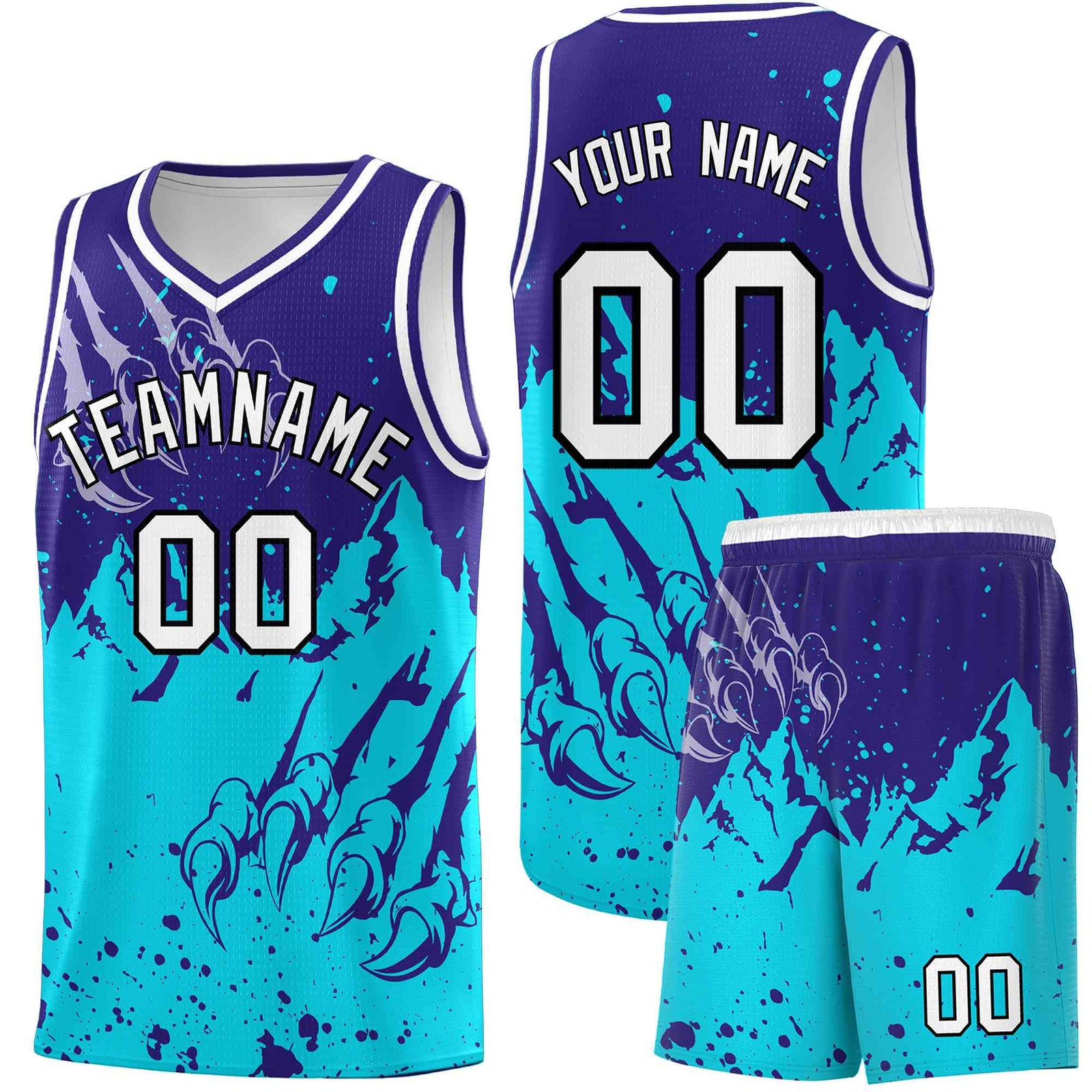 Custom Royal Sky Blue Snow Mountain Beast Pattern Sports Uniform Basketball Jersey