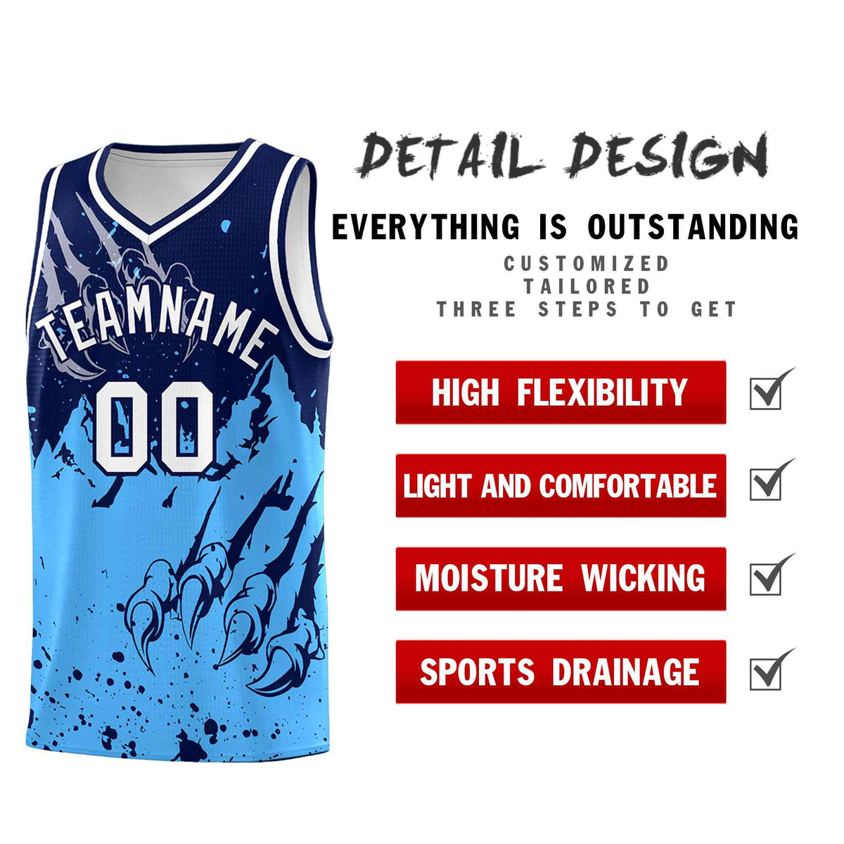 Custom Navy Powder Blue Snow Mountain Beast Pattern Sports Uniform Basketball Jersey