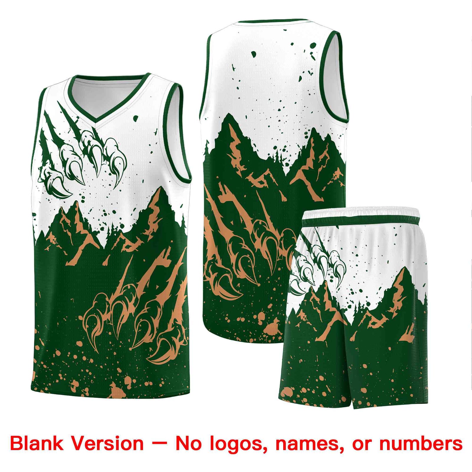 Custom White Green Snow Mountain Beast Pattern Sports Uniform Basketball Jersey