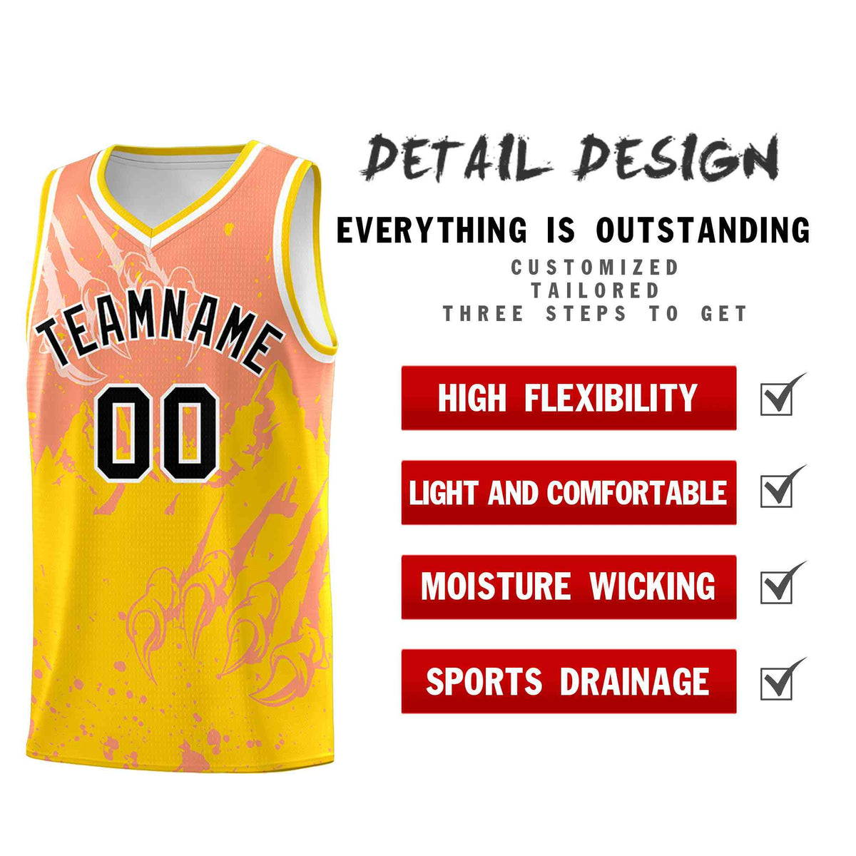 Custom Light Orange Gold Snow Mountain Beast Pattern Sports Uniform Basketball Jersey