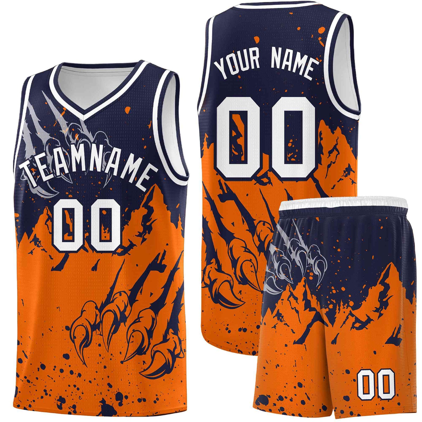 Custom Navy Orange Snow Mountain Beast Pattern Sports Uniform Basketball Jersey