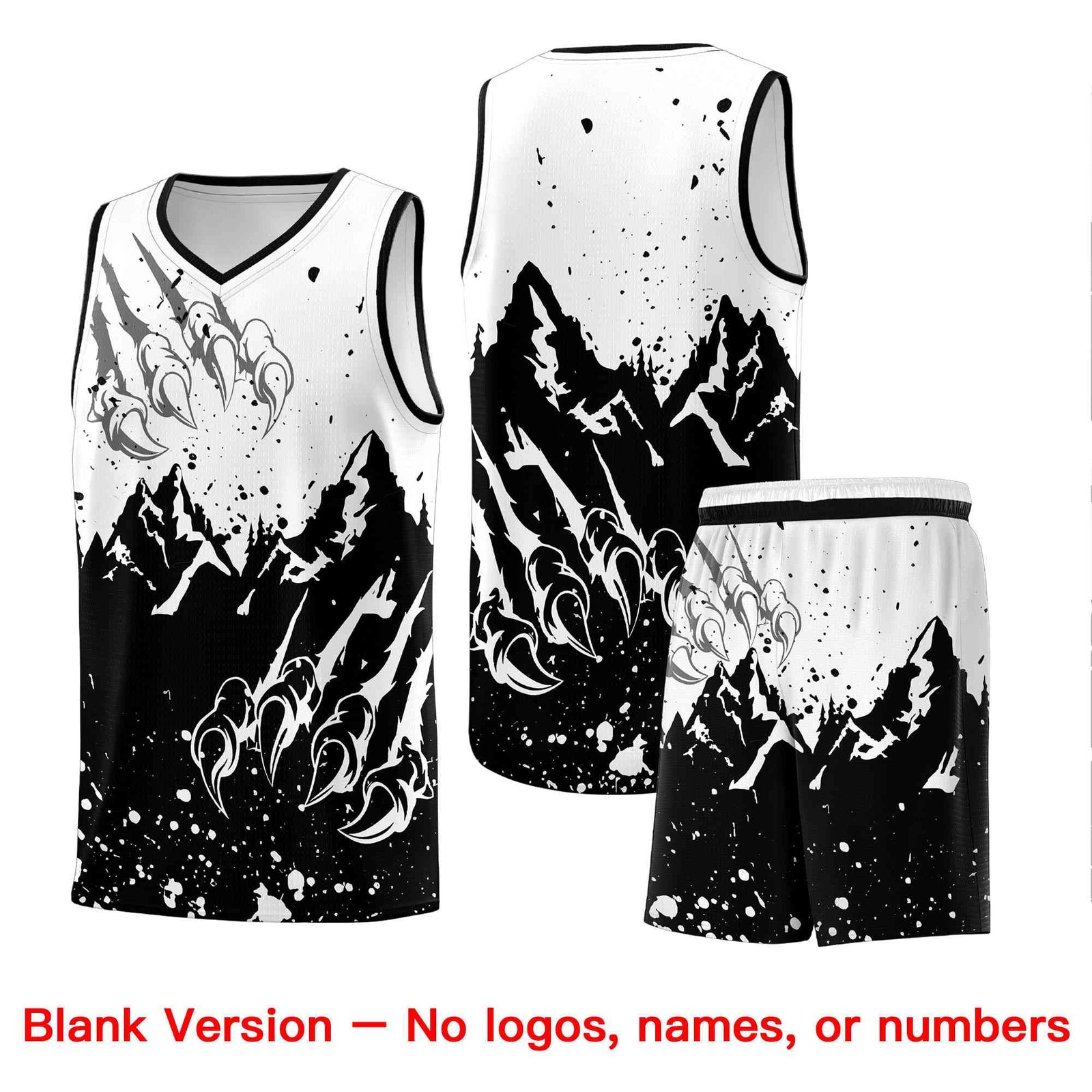 Custom White Black Snow Mountain Beast Pattern Sports Uniform Basketball Jersey