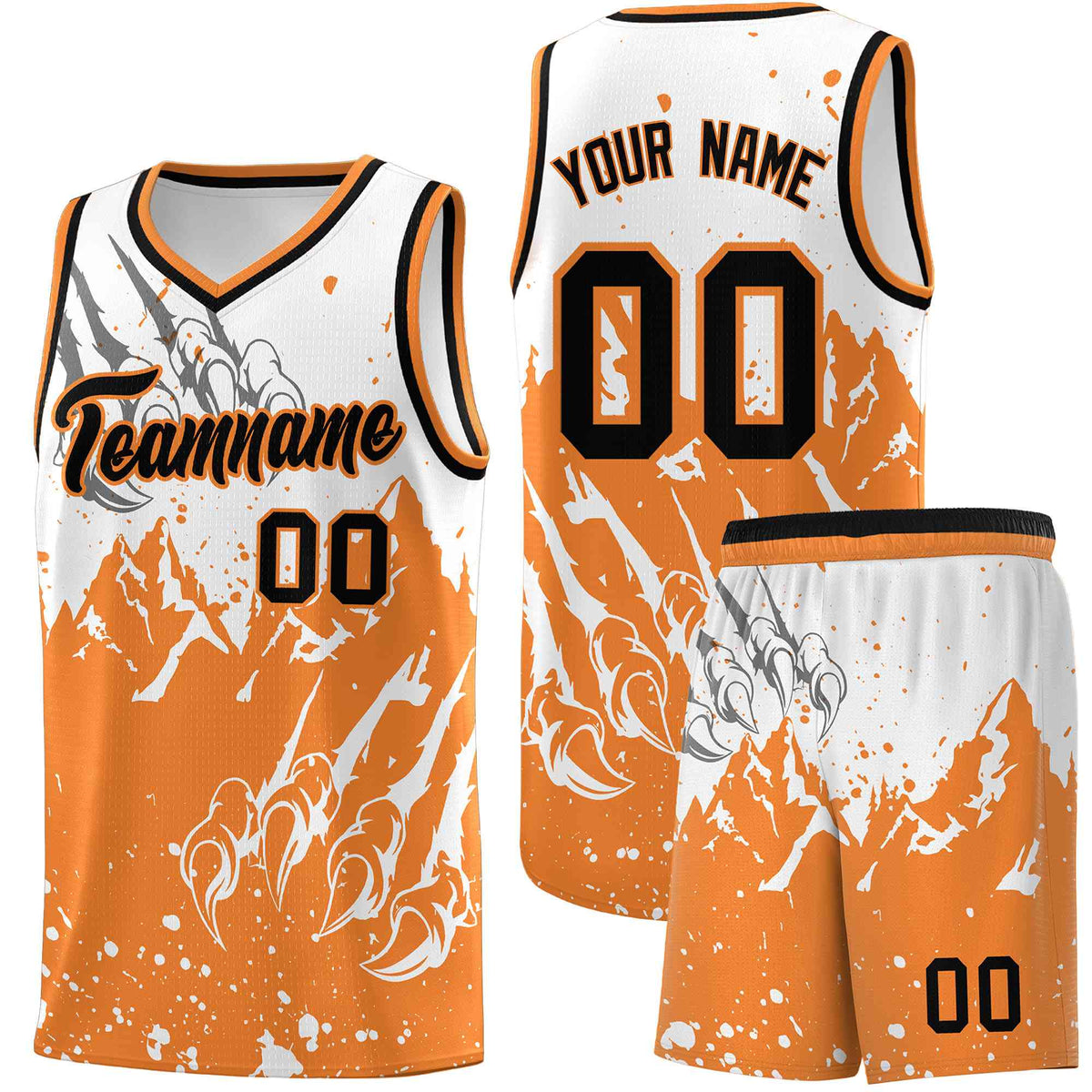 Custom White Gold Orange Snow Mountain Beast Pattern Sports Uniform Basketball Jersey