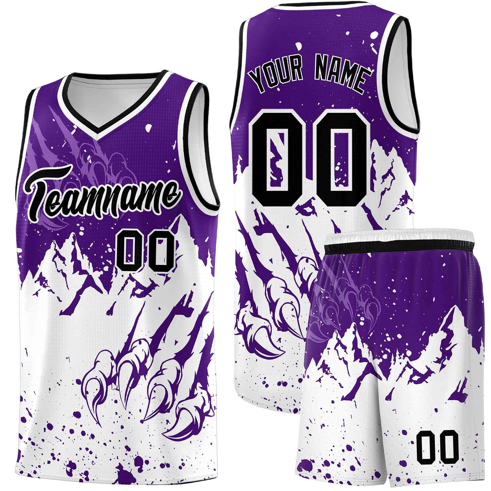Custom Purple White Snow Mountain Beast Pattern Sports Uniform Basketball Jersey