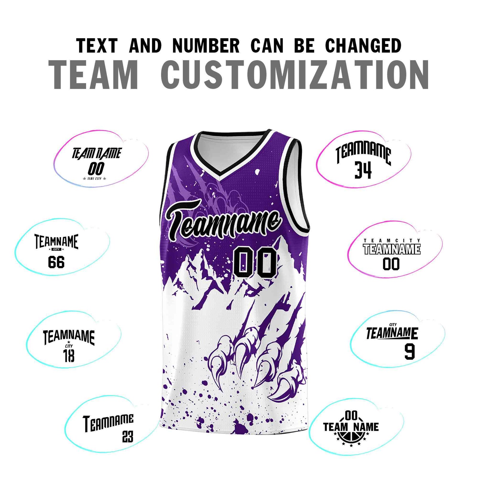 Custom Purple White Snow Mountain Beast Pattern Sports Uniform Basketball Jersey
