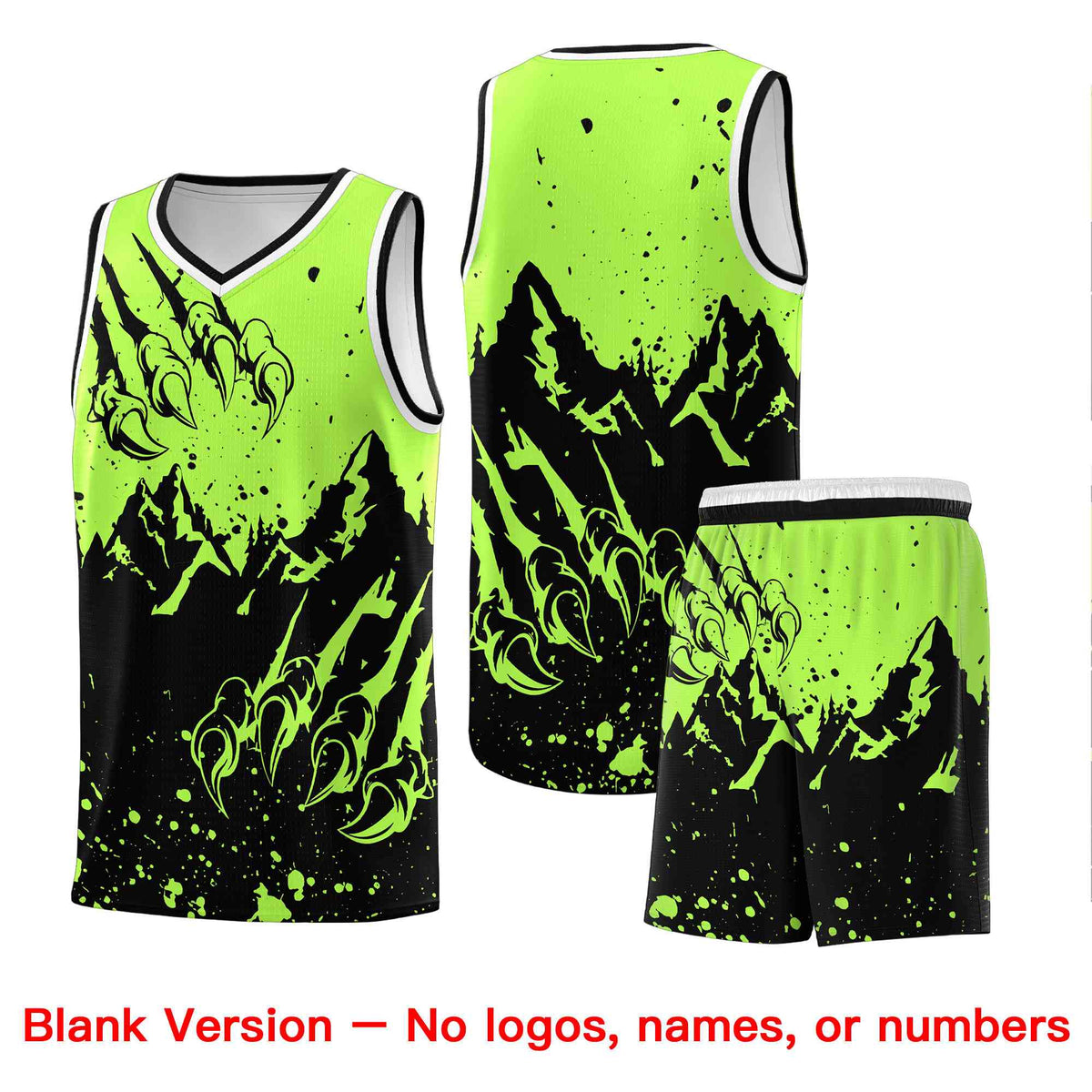 Custom Fluorescent Green Black Snow Mountain Beast Pattern Sports Uniform Basketball Jersey
