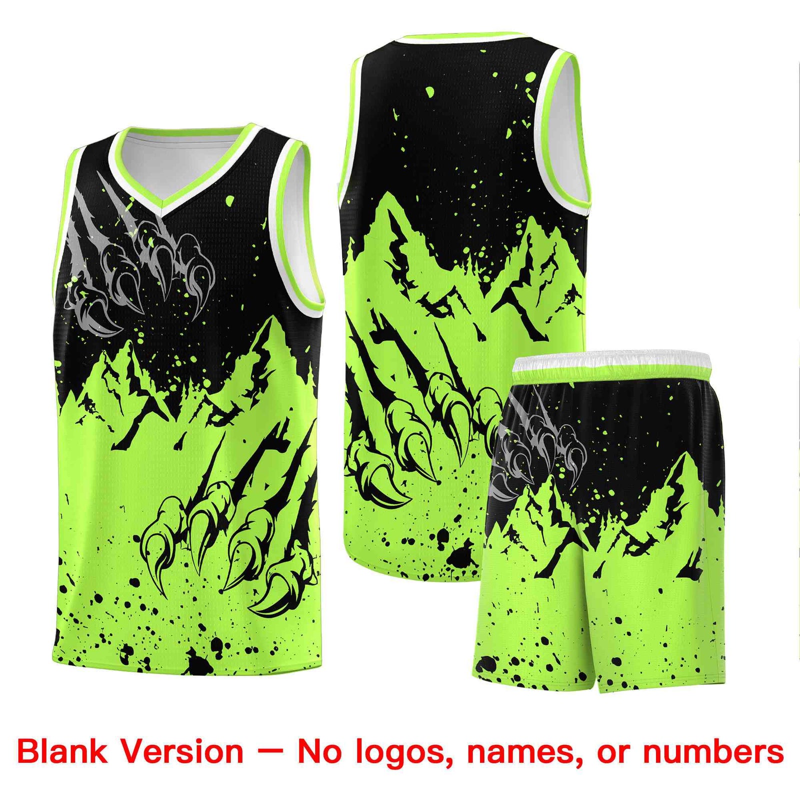Custom Black Fluorescent Green Snow Mountain Beast Pattern Sports Uniform Basketball Jersey
