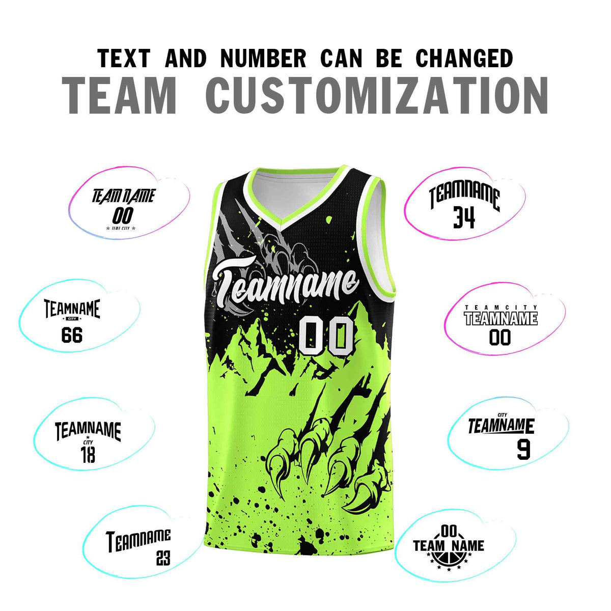 Custom Black Fluorescent Green Snow Mountain Beast Pattern Sports Uniform Basketball Jersey