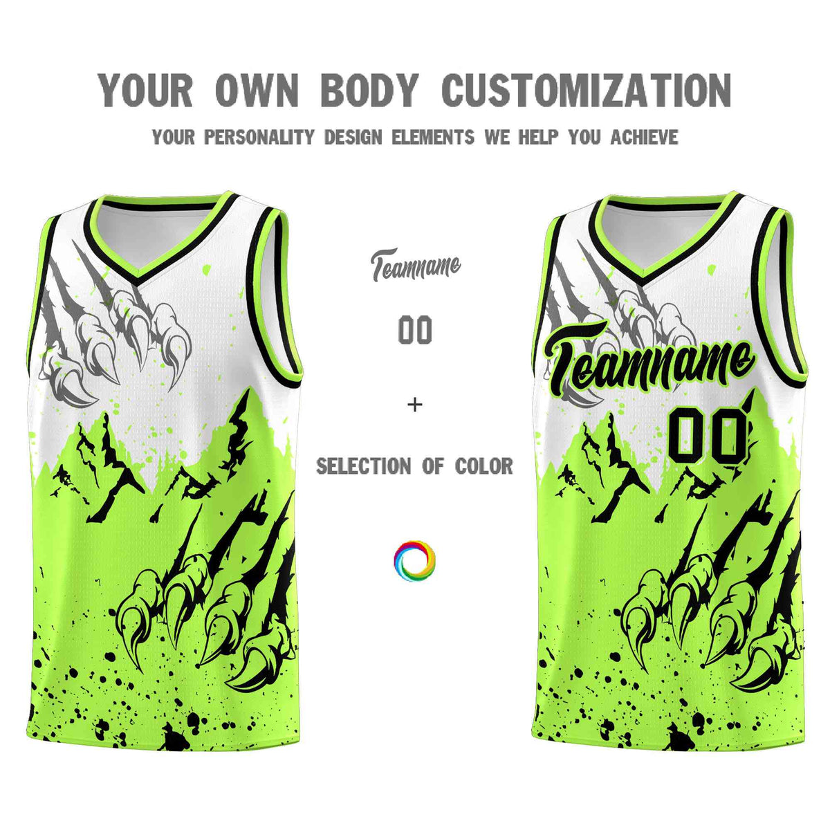 Custom White Fluorescent Green Snow Mountain Beast Pattern Sports Uniform Basketball Jersey