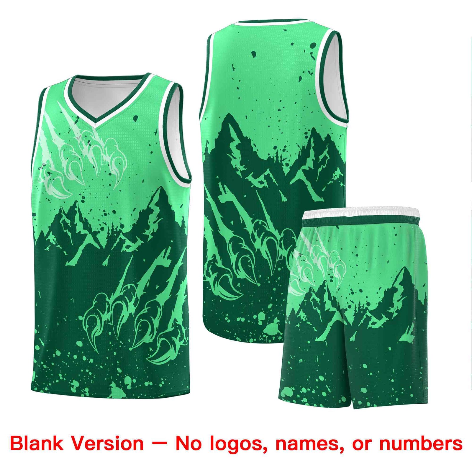Custom Green Kelly Green Snow Mountain Beast Pattern Sports Uniform Basketball Jersey