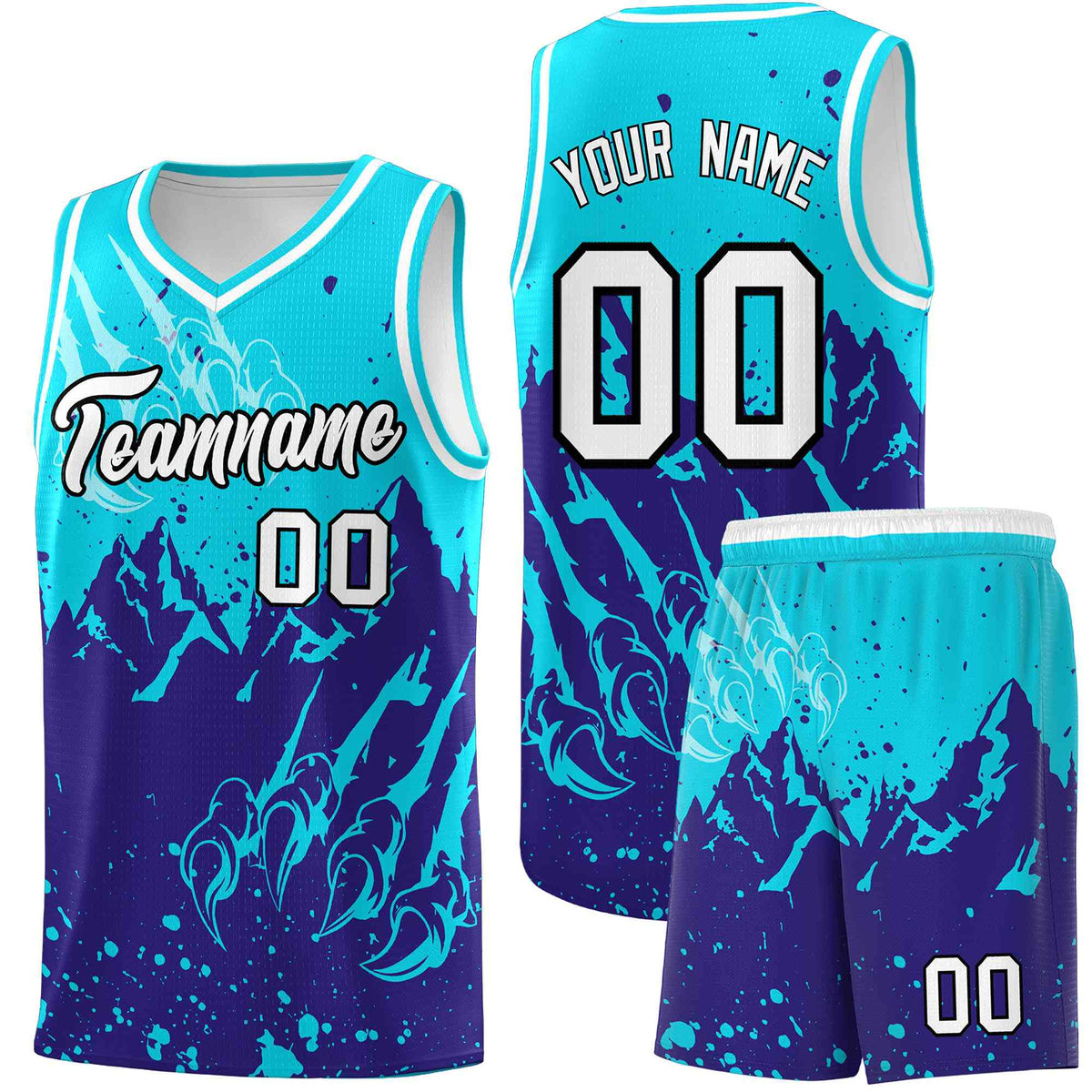 Custom Sky Blue Royal Snow Mountain Beast Pattern Sports Uniform Basketball Jersey