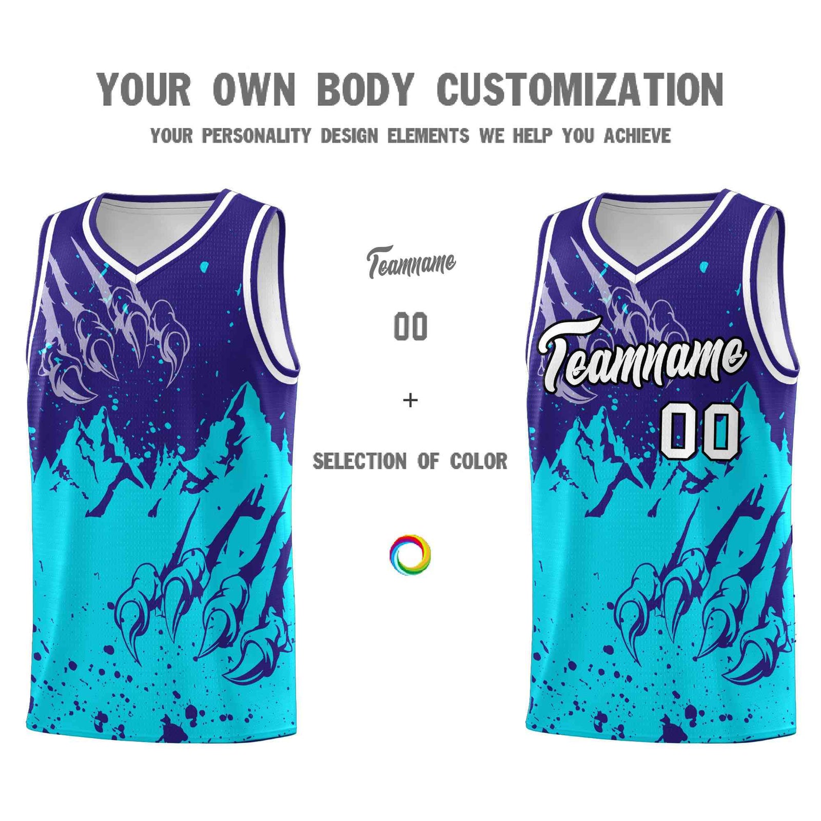 Custom Royal Sky Blue Snow Mountain Beast Pattern Sports Uniform Basketball Jersey