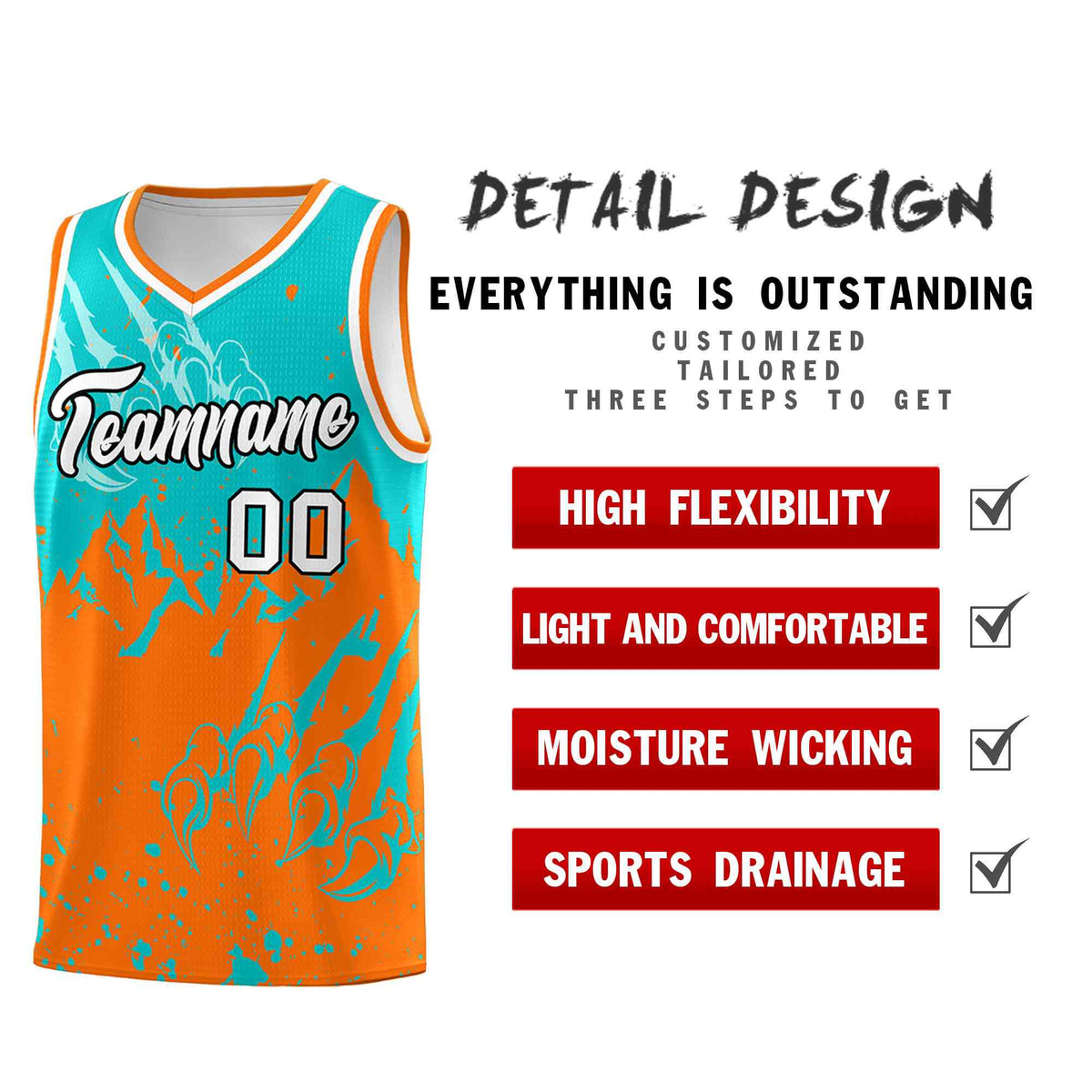 Custom Aqua Orange Snow Mountain Beast Pattern Sports Uniform Basketball Jersey