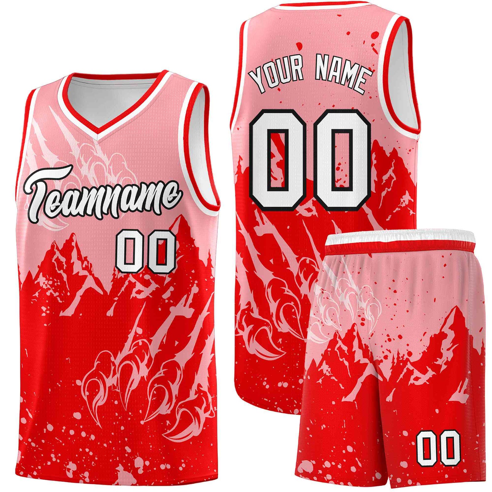Custom Light Pink Light Red Snow Mountain Beast Pattern Sports Uniform Basketball Jersey