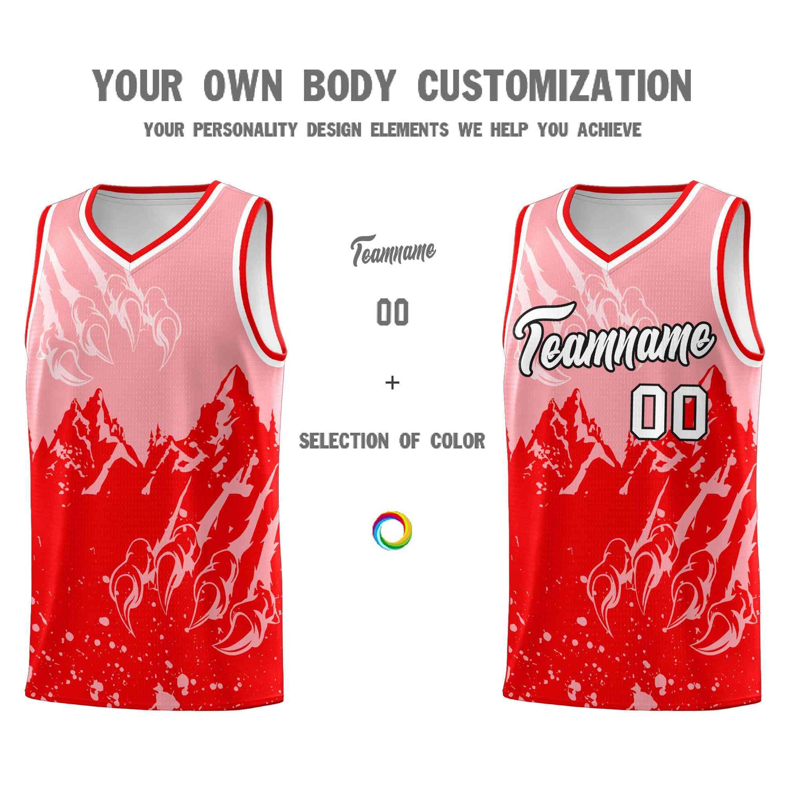 Custom Light Pink Light Red Snow Mountain Beast Pattern Sports Uniform Basketball Jersey