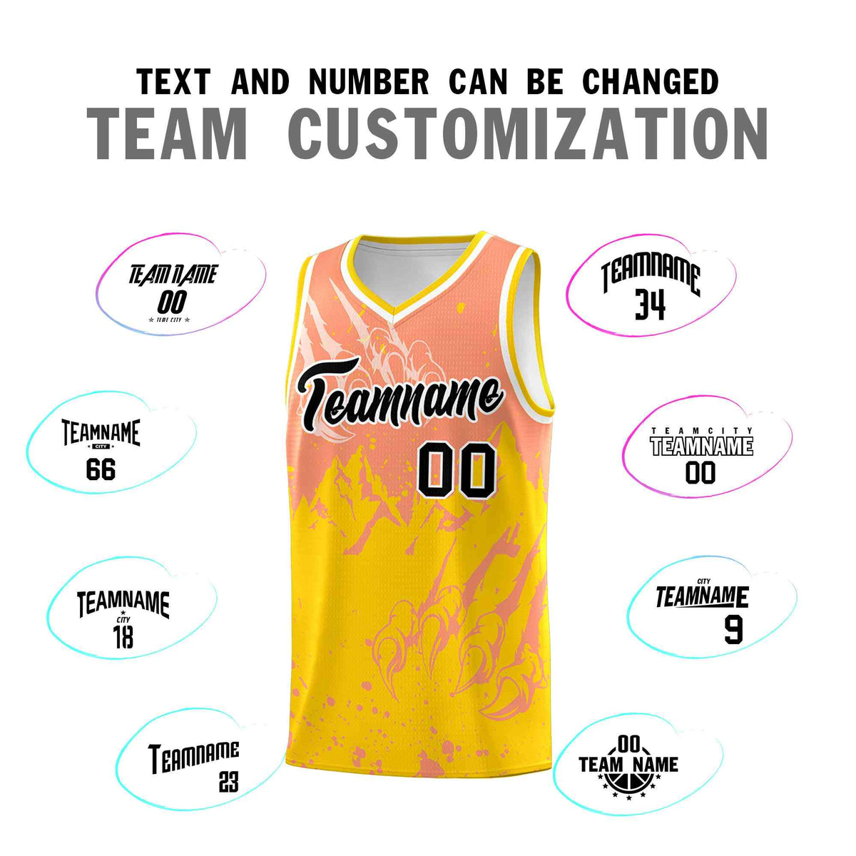 Custom Light Orange Gold Snow Mountain Beast Pattern Sports Uniform Basketball Jersey
