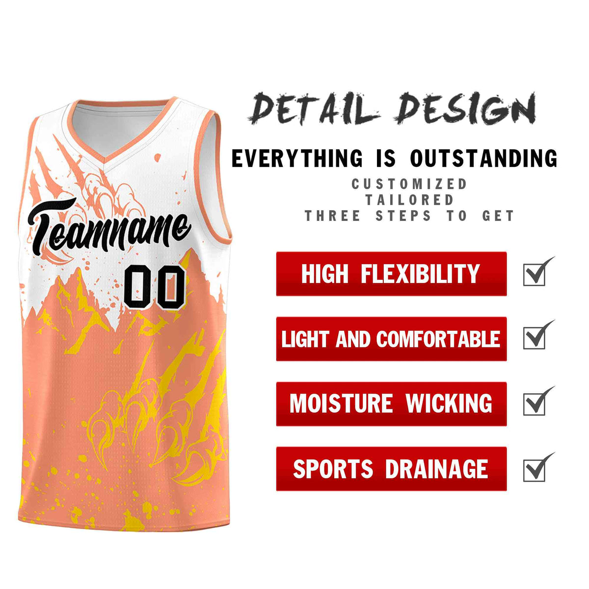 Custom White Light Orange Snow Mountain Beast Pattern Sports Uniform Basketball Jersey