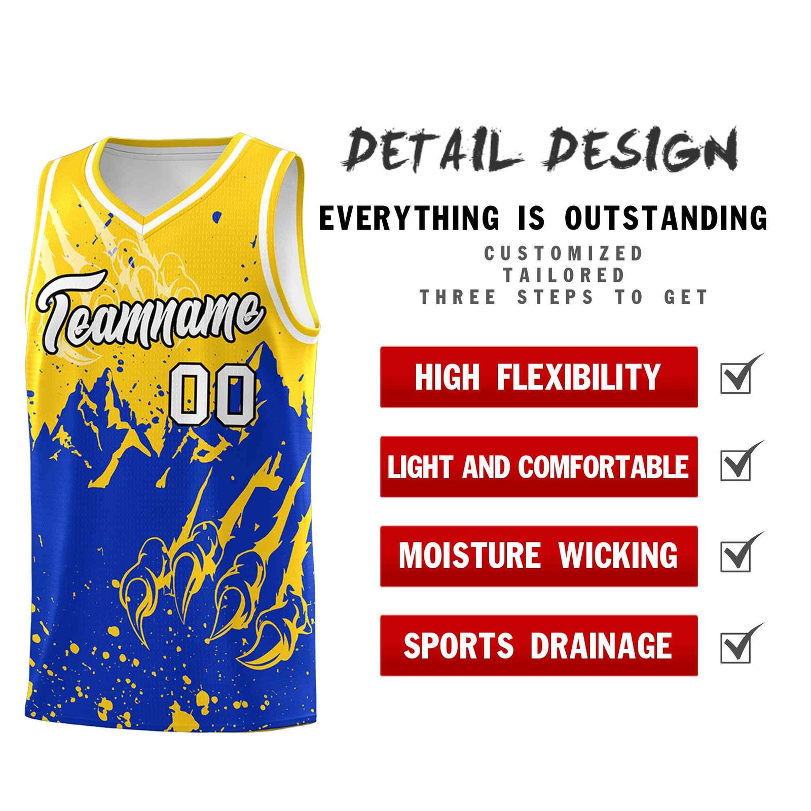 Custom Gold Royal Snow Mountain Beast Pattern Sports Uniform Basketball Jersey