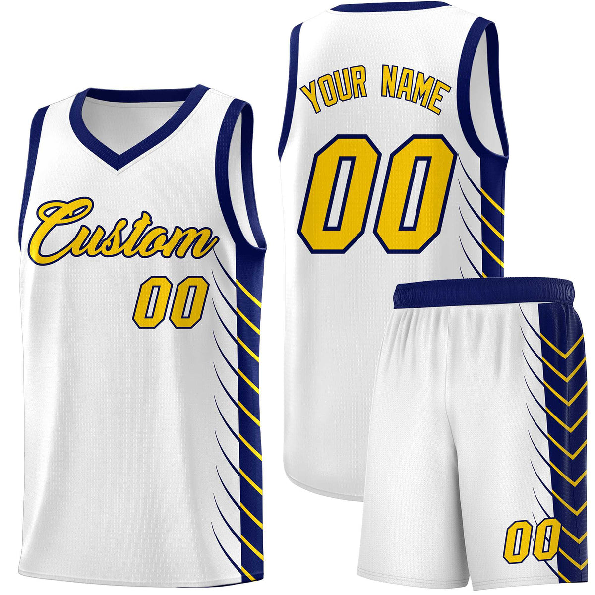 Custom White Navy Personalized Side Symmetrical Line Pattern Sports Uniform Basketball Jersey