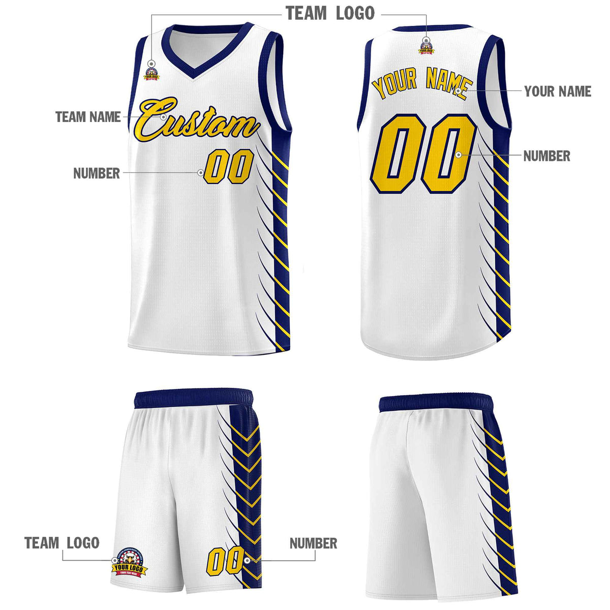 Custom White Navy Personalized Side Symmetrical Line Pattern Sports Uniform Basketball Jersey