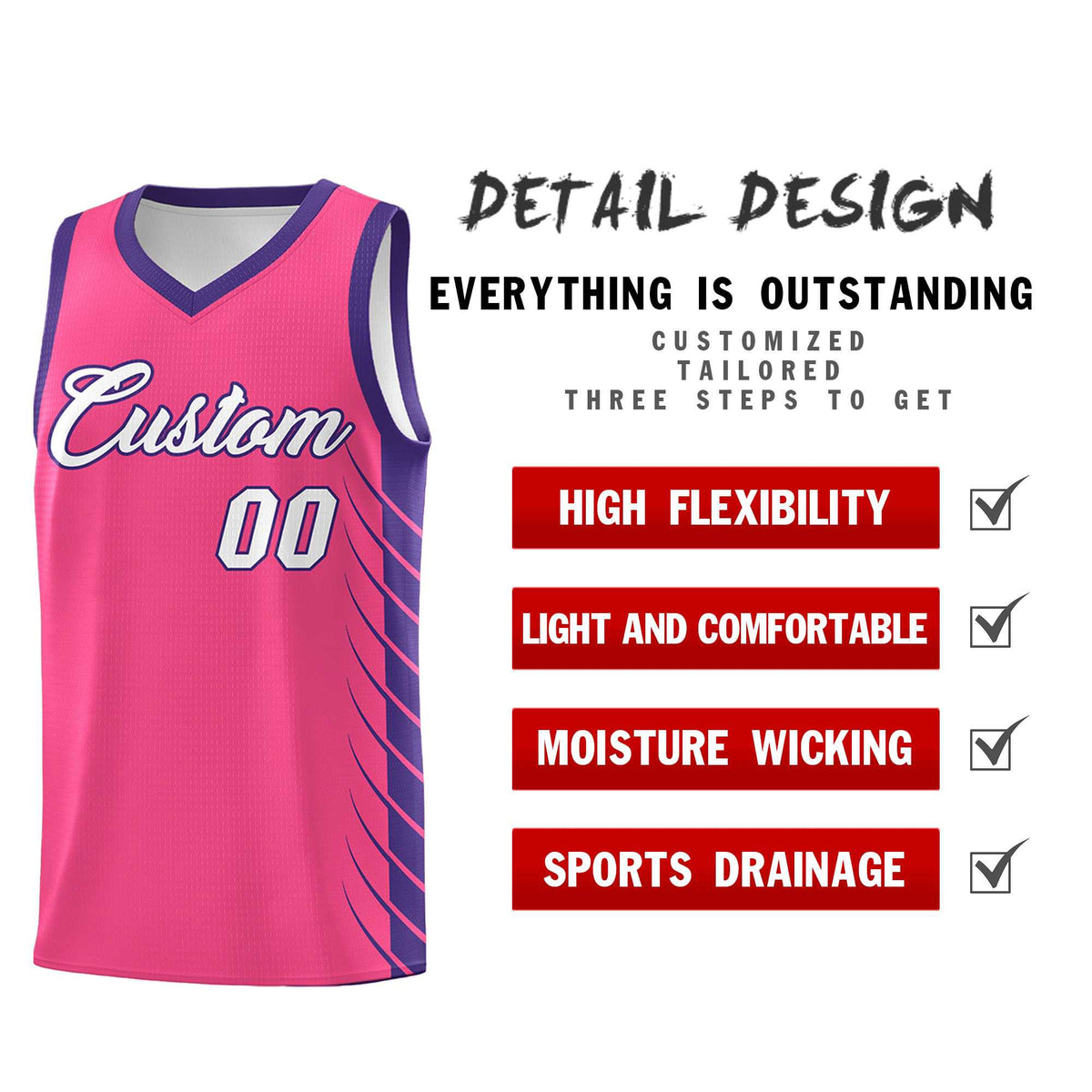 Custom Pink Purple Personalized Side Symmetrical Line Pattern Sports Uniform Basketball Jersey