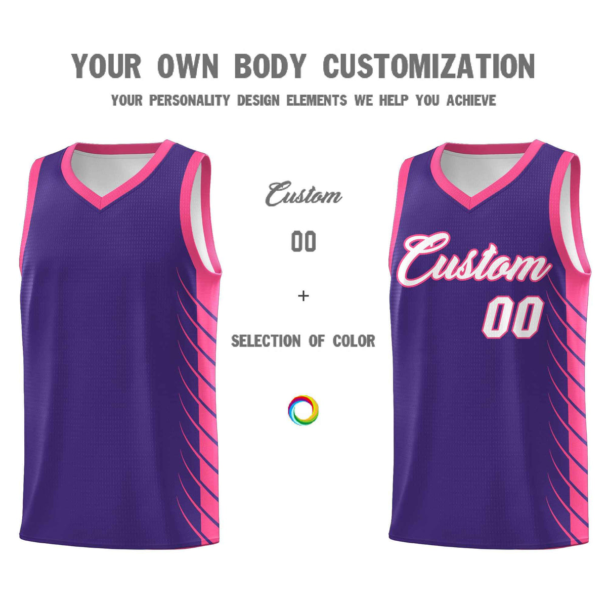 Custom Purple Pink Personalized Side Symmetrical Line Pattern Sports Uniform Basketball Jersey