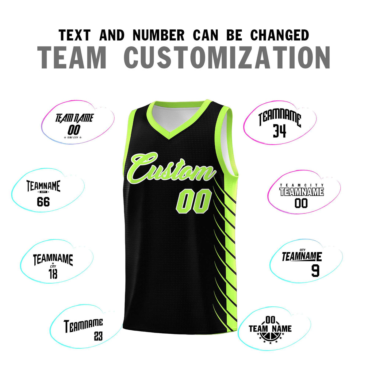 Custom Black Fluorescent Green Personalized Side Symmetrical Line Pattern Sports Uniform Basketball Jersey