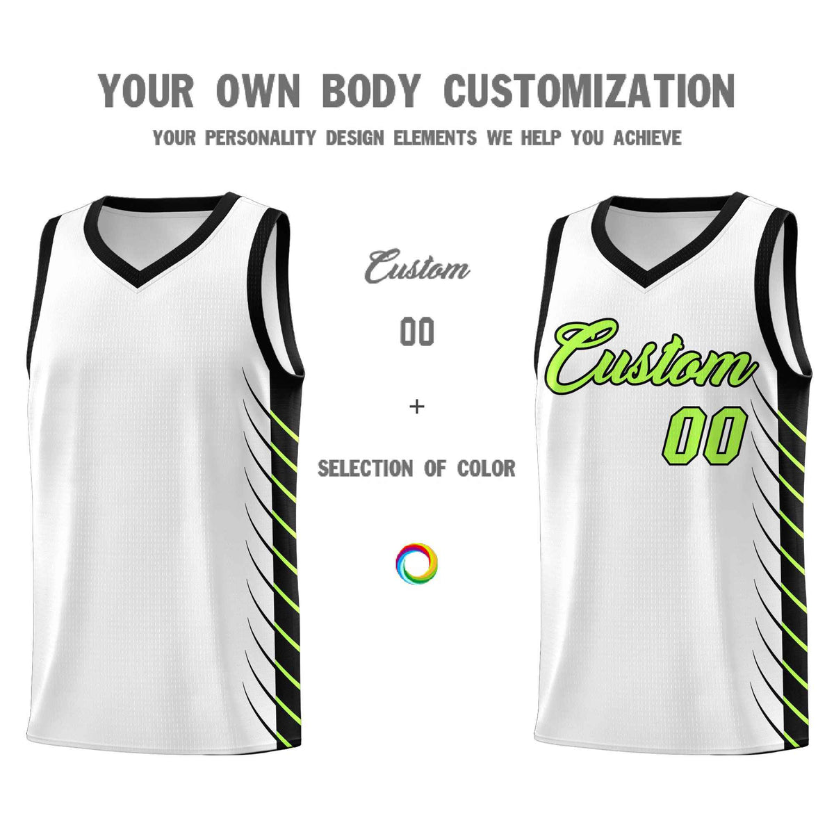Custom White Black Personalized Side Symmetrical Line Pattern Sports Uniform Basketball Jersey