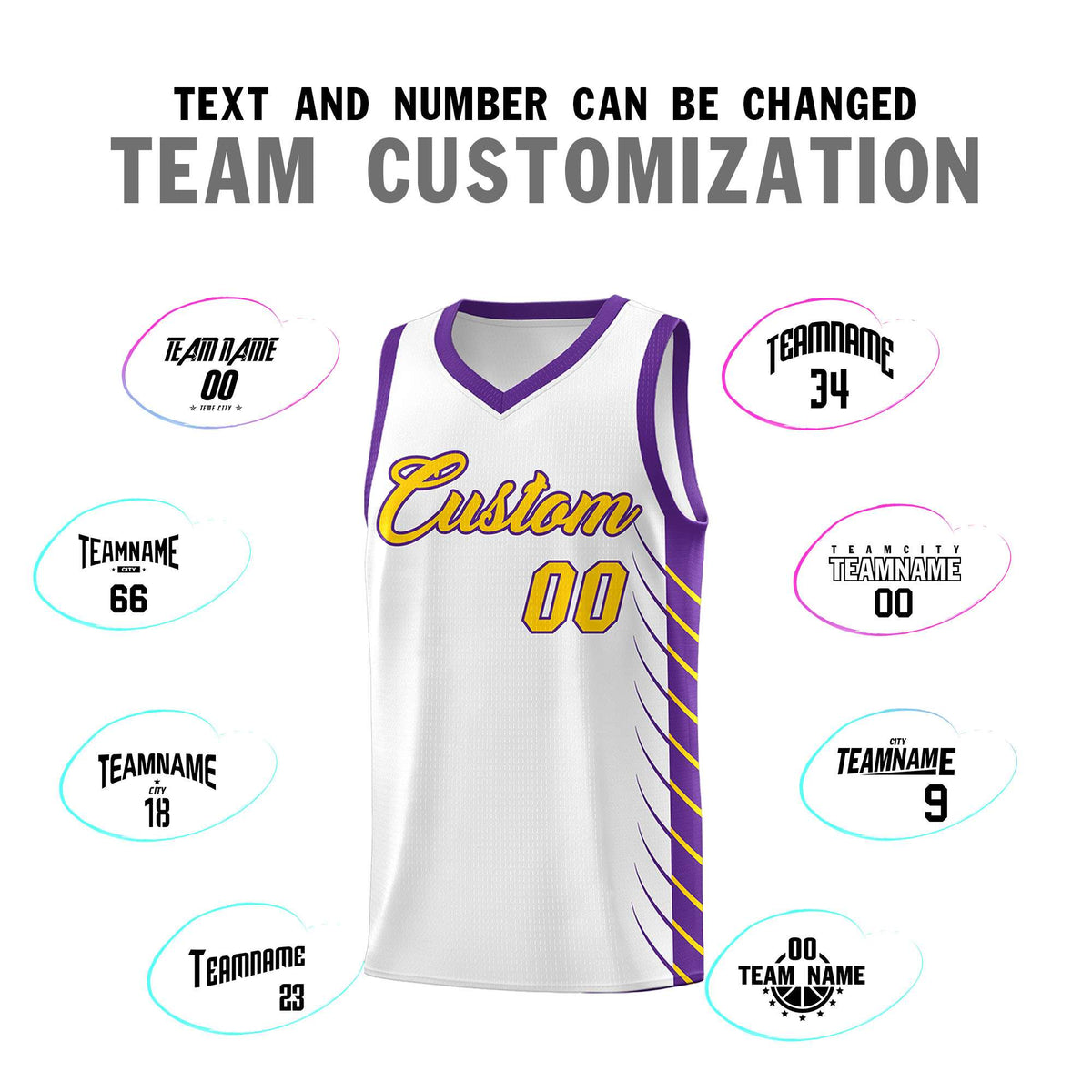 Custom White Purple Personalized Side Symmetrical Line Pattern Sports Uniform Basketball Jersey