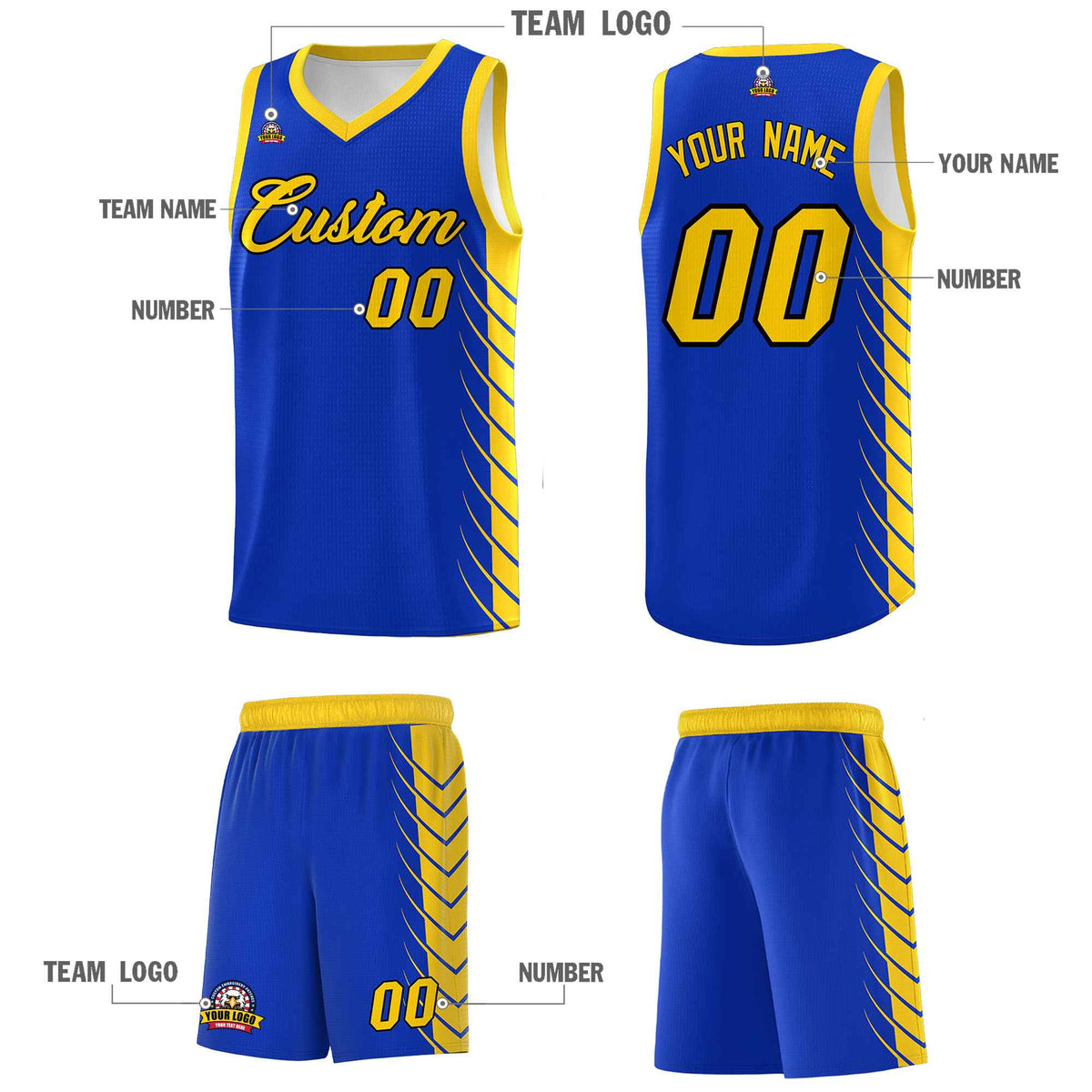 Custom Royal Gold Personalized Side Symmetrical Line Pattern Sports Uniform Basketball Jersey
