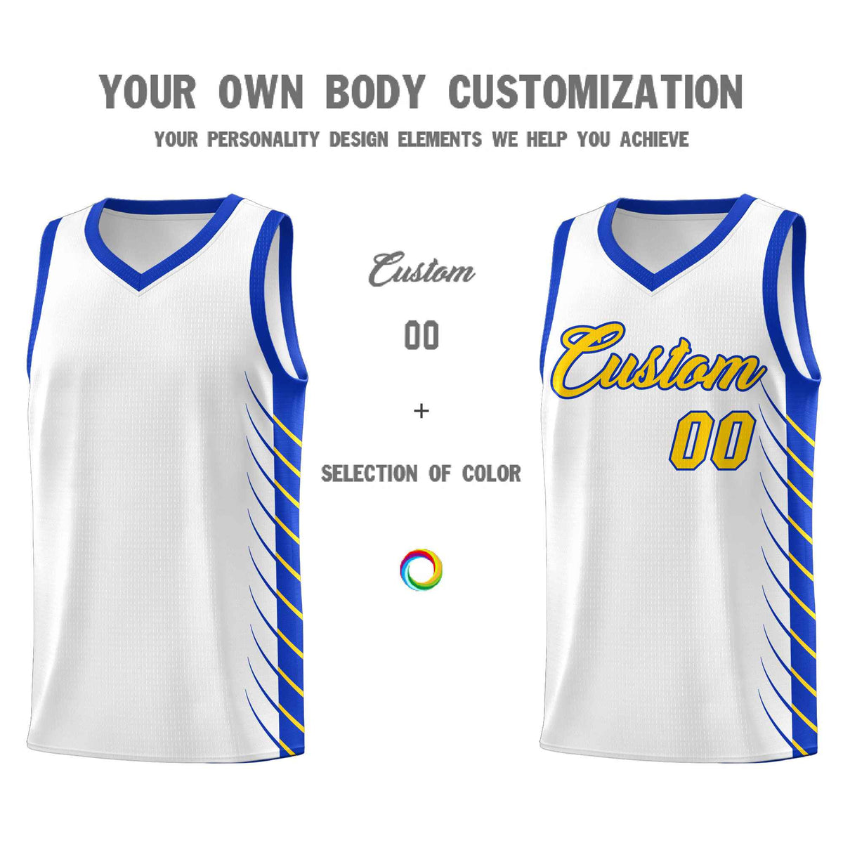 Custom White Royal Personalized Side Symmetrical Line Pattern Sports Uniform Basketball Jersey