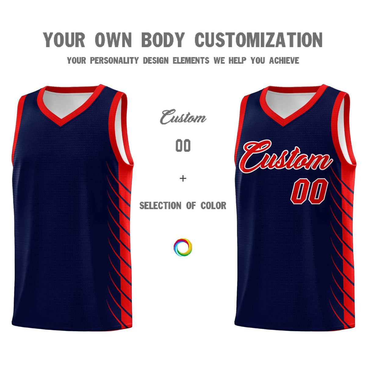 Custom Navy Red Personalized Side Symmetrical Line Pattern Sports Uniform Basketball Jersey