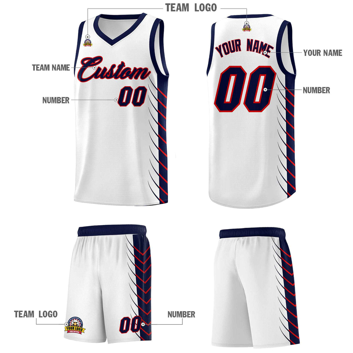 Custom White Navy Personalized Side Symmetrical Line Pattern Sports Uniform Basketball Jersey