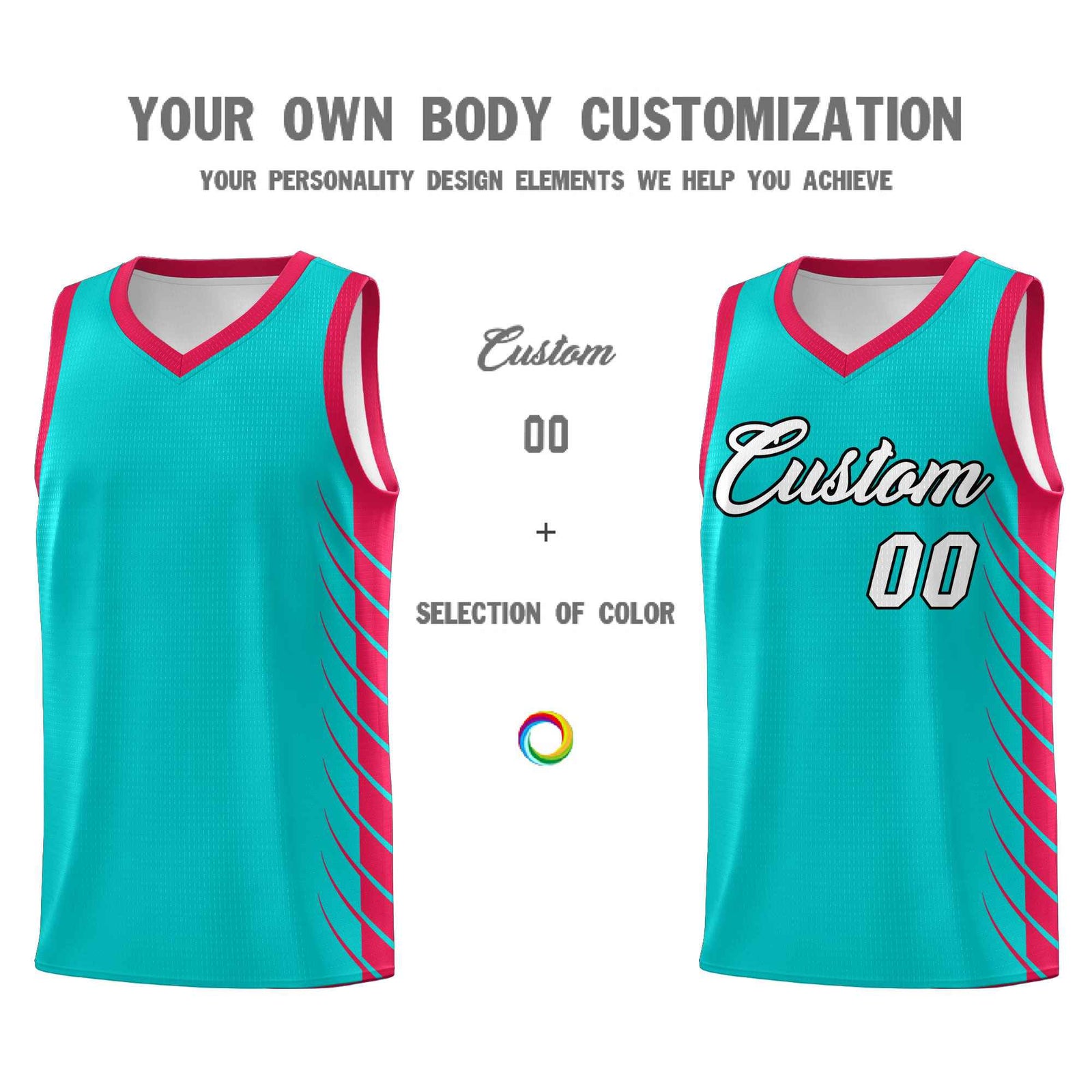 Custom Aqua Red Personalized Side Symmetrical Line Pattern Sports Uniform Basketball Jersey