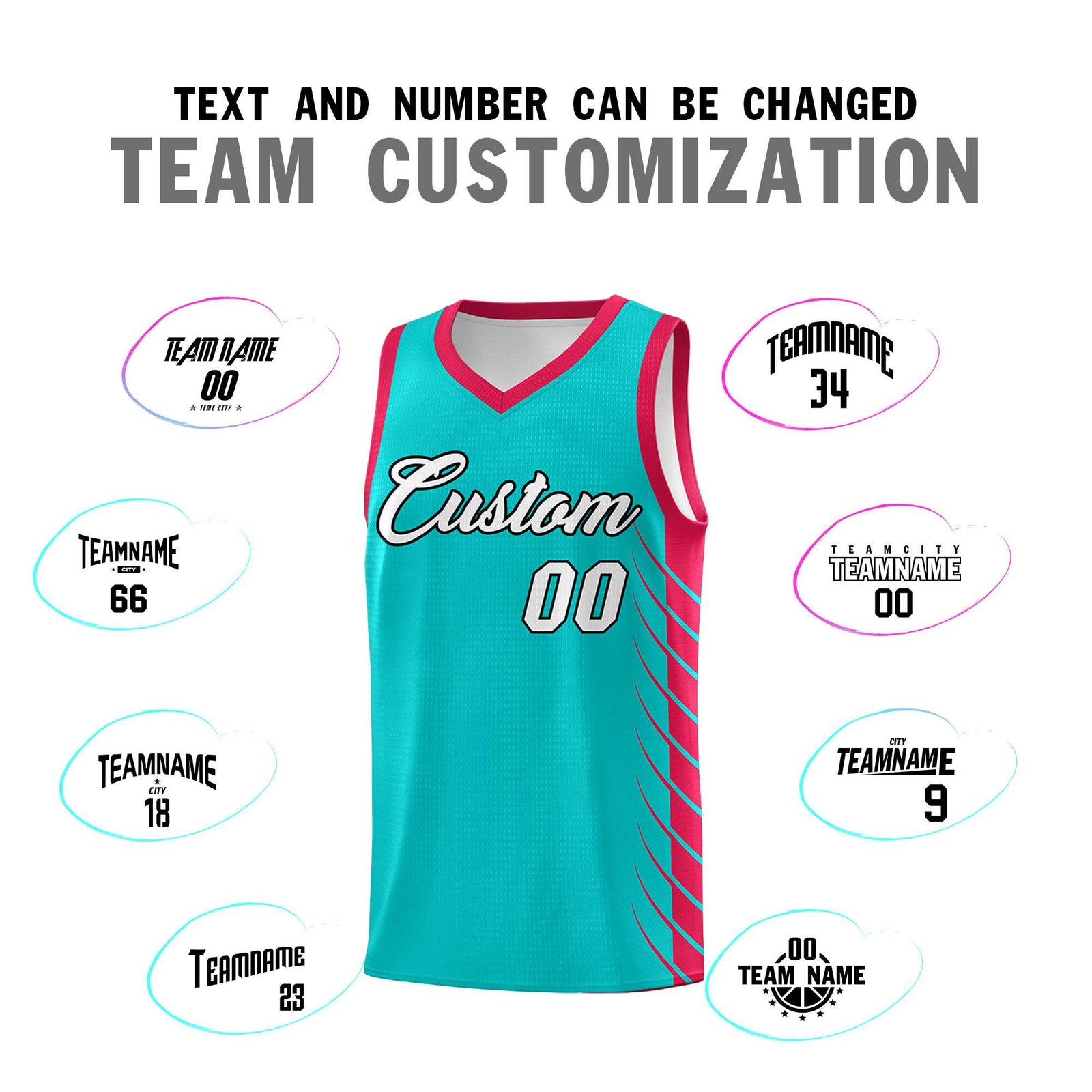 Custom Aqua Red Personalized Side Symmetrical Line Pattern Sports Uniform Basketball Jersey