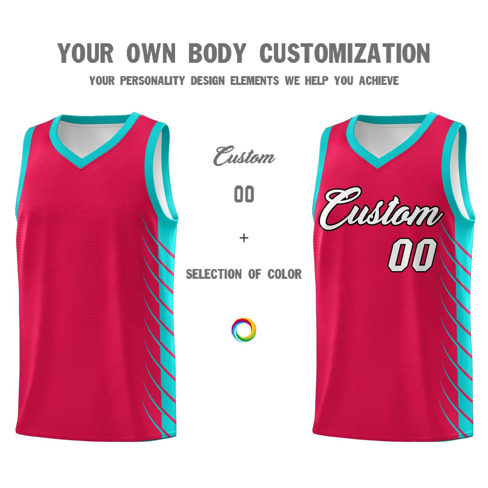 Custom Red Aqua Personalized Side Symmetrical Line Pattern Sports Uniform Basketball Jersey
