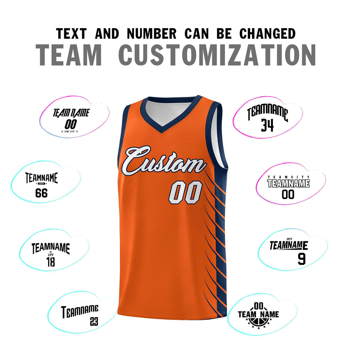 Custom Orange Navy Personalized Side Symmetrical Line Pattern Sports Uniform Basketball Jersey