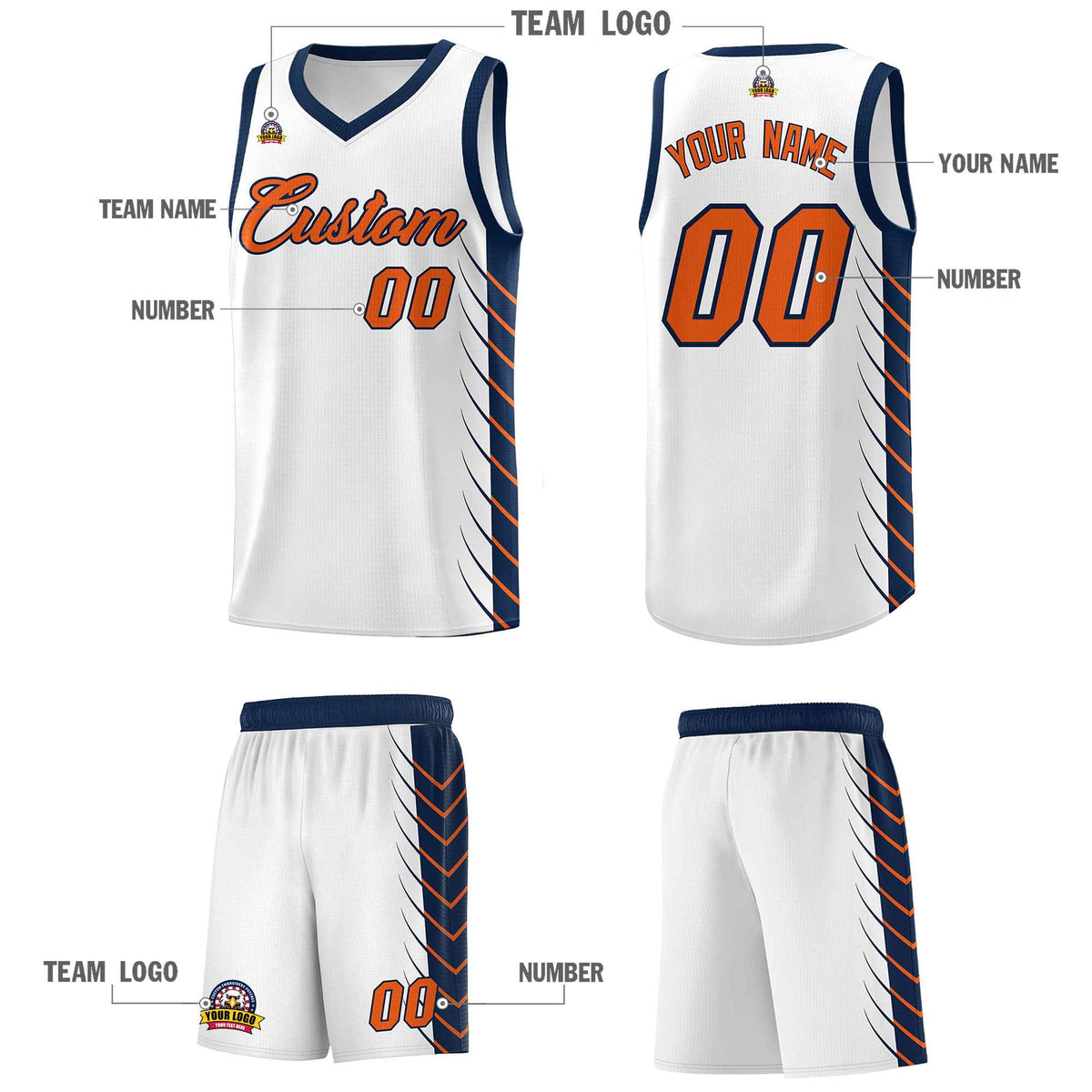 Custom White Navy Personalized Side Symmetrical Line Pattern Sports Uniform Basketball Jersey
