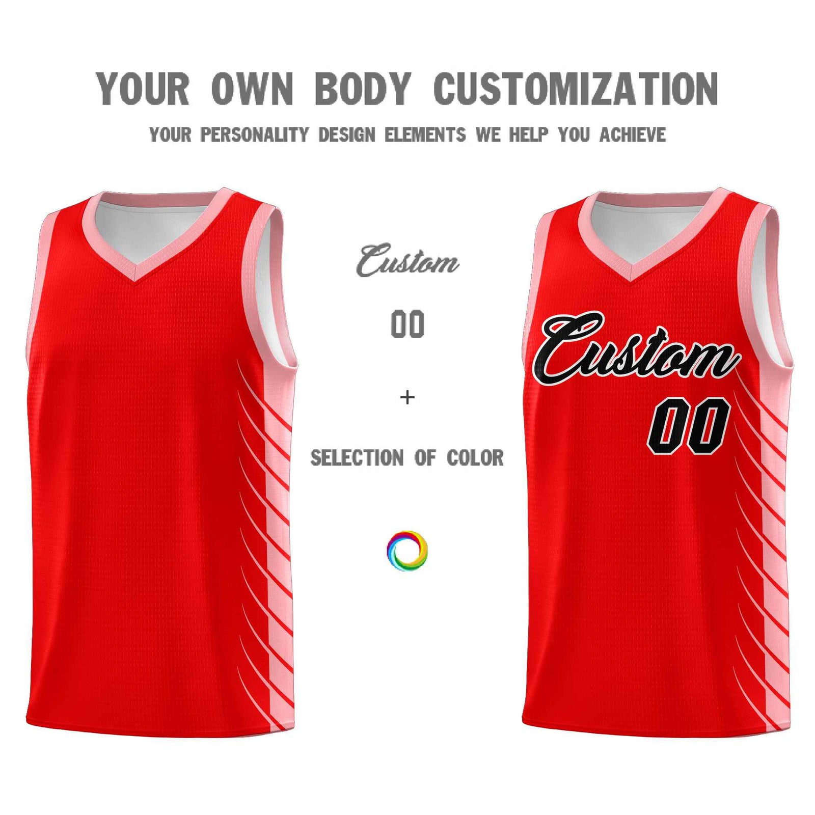 Custom Light Red Light Pink Personalized Side Symmetrical Line Pattern Sports Uniform Basketball Jersey