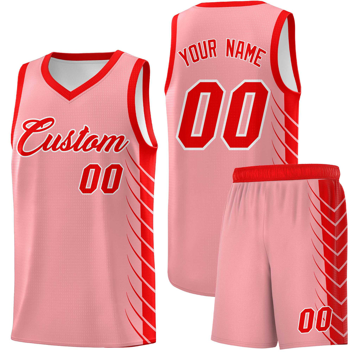 Custom Light Pink Light Red Personalized Side Symmetrical Line Pattern Sports Uniform Basketball Jersey