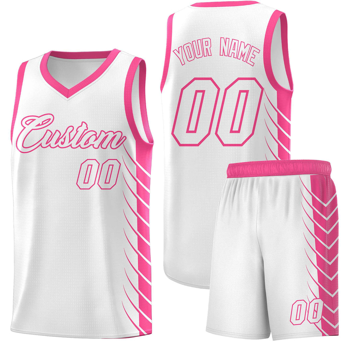 Custom White Pink Personalized Side Symmetrical Line Pattern Sports Uniform Basketball Jersey